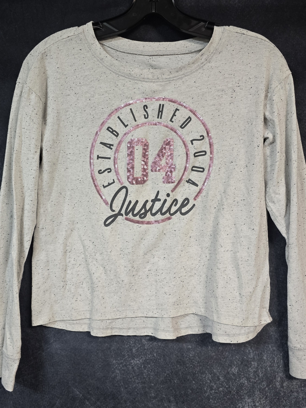 Justice Light Gray Long-Sleeve Tee with Pink Glitter Graphic